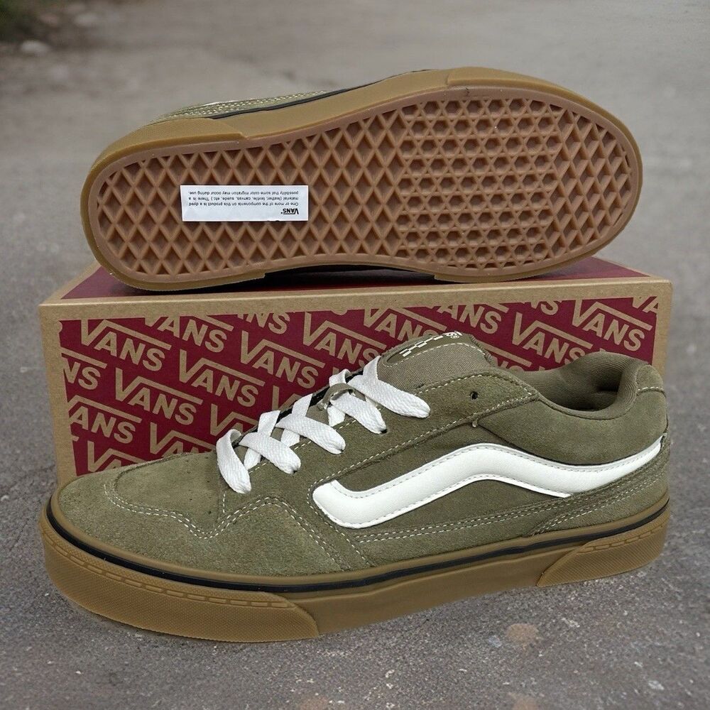 Vans Caldrone Mens Suede Mesh Olive Green Size 8 Gum Bottom Skate Shoes New